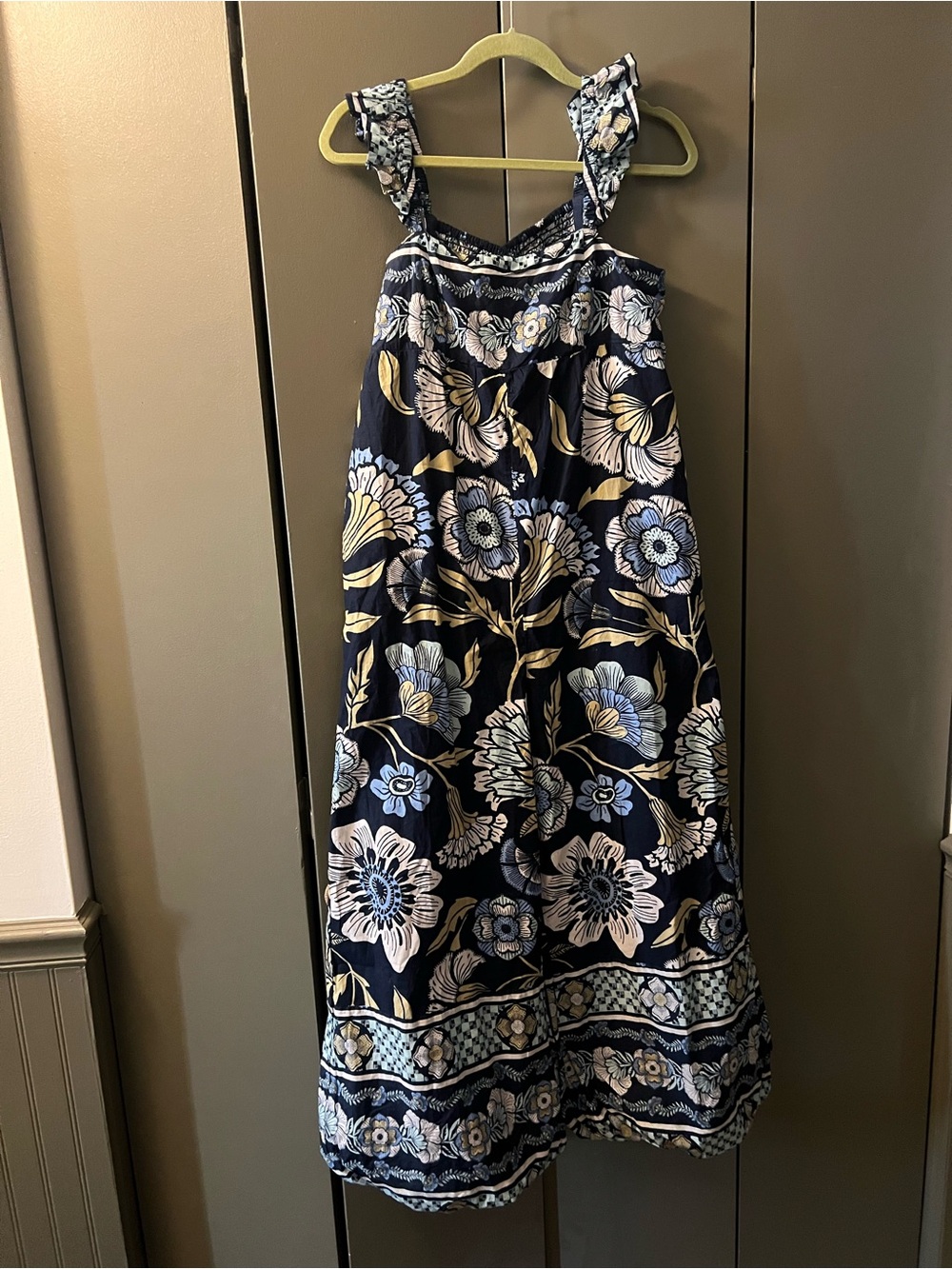 Navy Floral Maxi Sundress with Blue & Cream Flowers